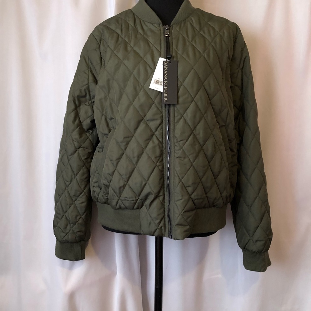 Banana Republic Olive Green Quilted Bomber Jacket